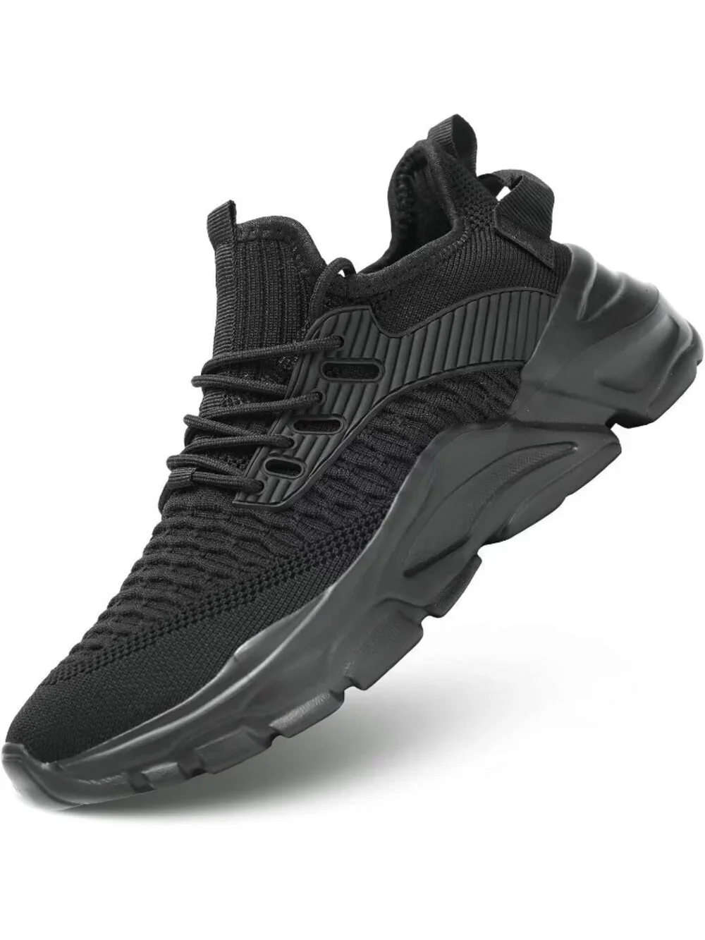 Men's Black Rubber Non Slip Breathable Lightweight Fashion Athletic Sneakers